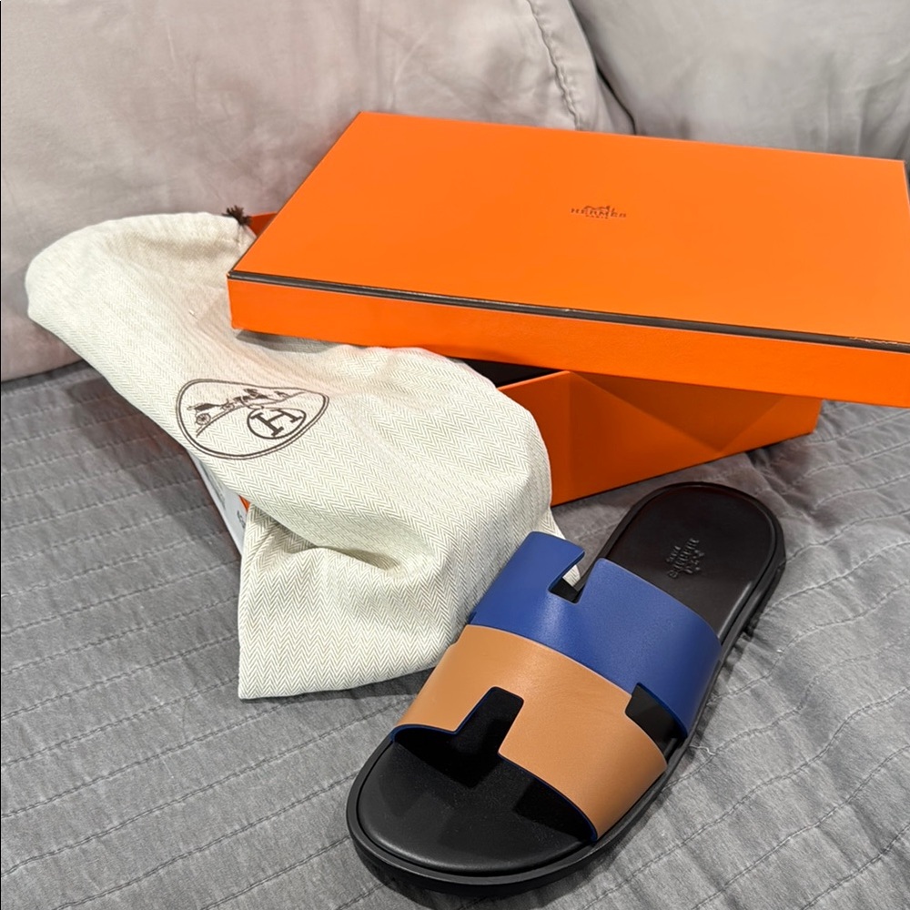 Men's Blue and Tan Sandals